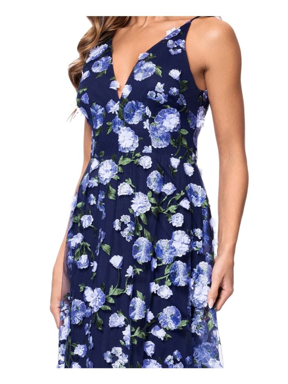 XSCAPE Women's Floral Embroidered Sleeveless Fit & Flare Dress Blue Size 10 $259 - Picture 3 of 5